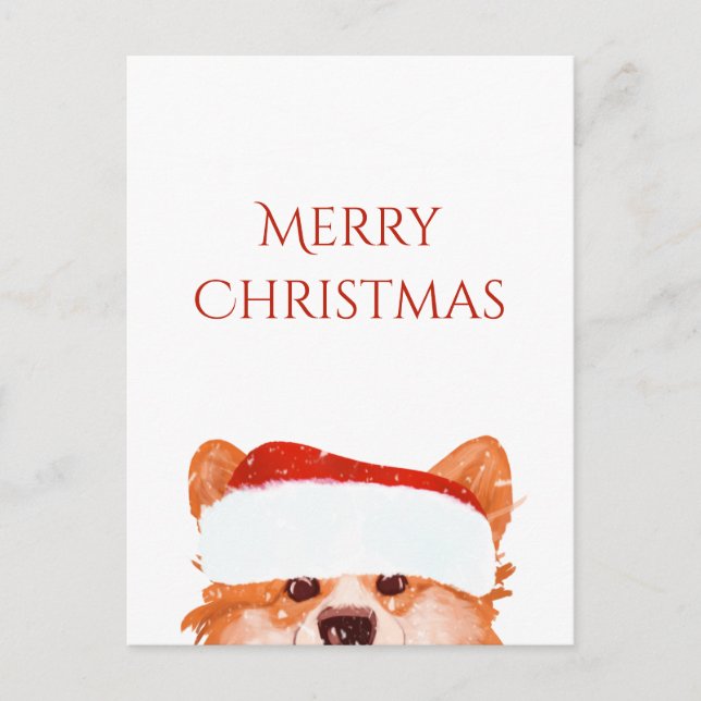 Carte Postale Père Noël Orange Corgi Joyeux Noël (Devant)