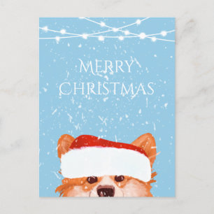 Carte Postale Père Noël Orange Corgi Joyeux Noël bleu