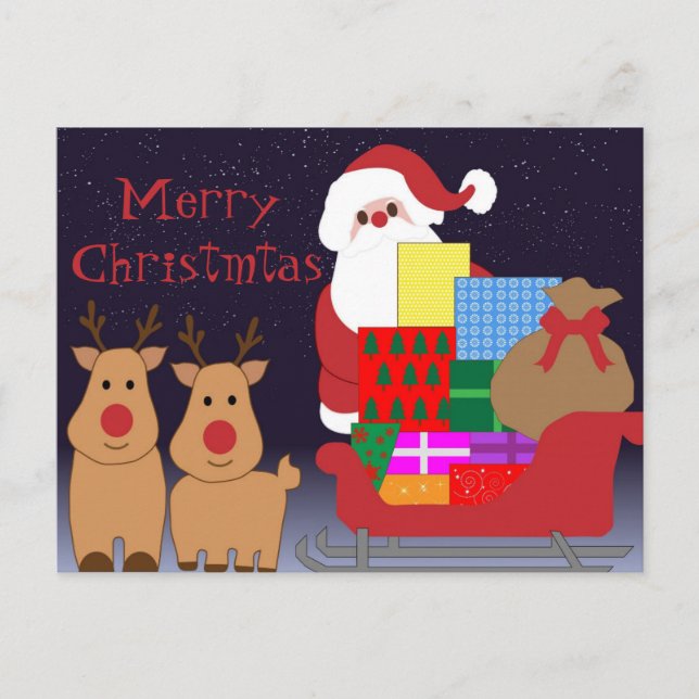 Carte postale père Noël & Reindeer (Devant)