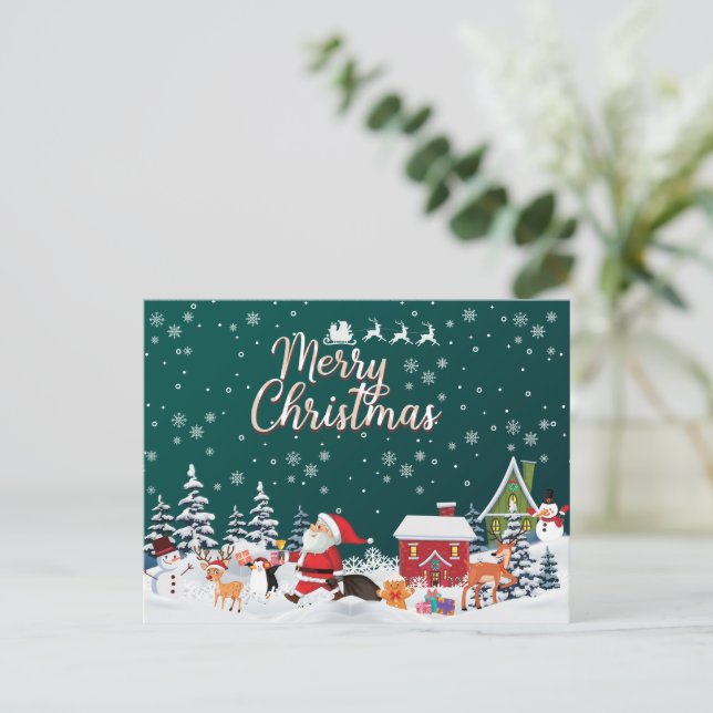 Carte Postale Père Noël, Snowman Joyeux Noël (Debout devant)