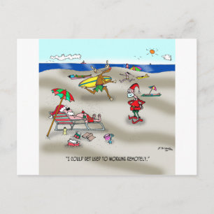 Carte Postale Père Noël travaillant à distance
