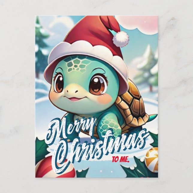 Carte Postale Père Noël Turtle Joyeux Noël à moi Salut (Devant)