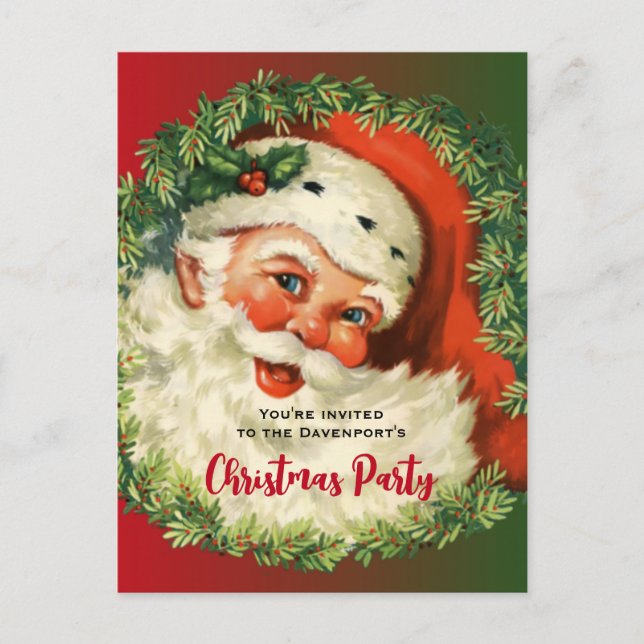 Carte Postale Père Noël vintage avec couronne de pin Noël (Devant)