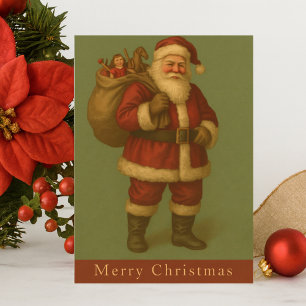 Carte Postale Père Noël vintage avec sac de jouets de Noël
