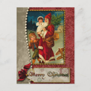 Carte postale Père Noël vintage et Enfants