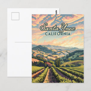 Carte Postale Père Noël Ynez California Vineyard Winery Retro
