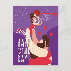 Carte Postale Père Son jouant au basket-ball jolie illustration
