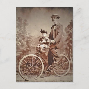 Carte Postale Père vintage et enfant à vélo