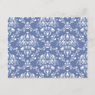 Carte Postale Périwinkle bleu et blanc Damas
