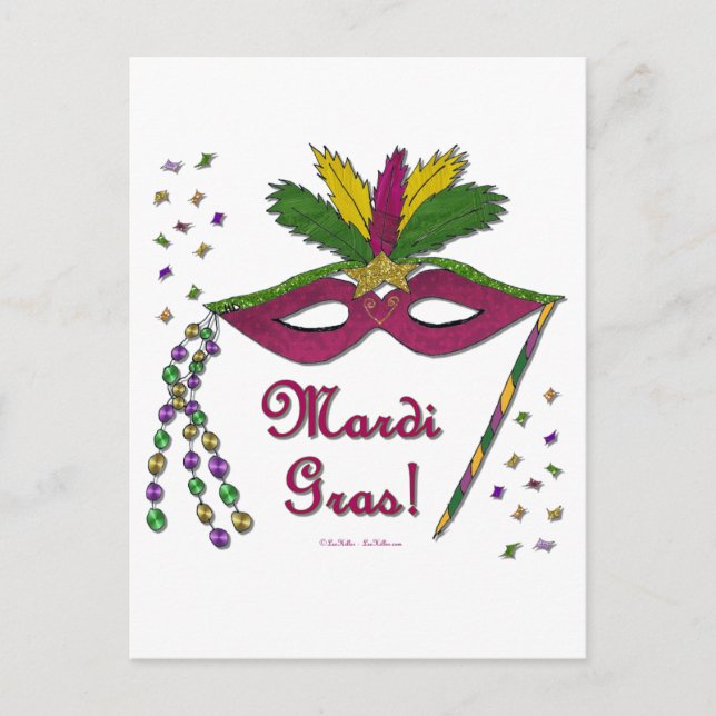 Carte Postale Perles de plumes Mardi Gras (Devant)