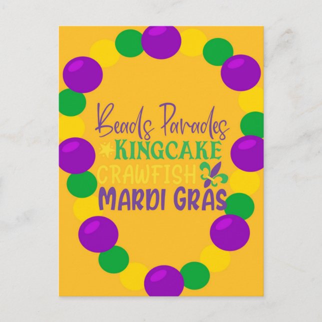 Carte Postale Perles d'or violet Mardi Gras (Devant)