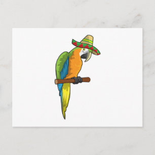 Carte Postale Perroquet avec chapeau de paille