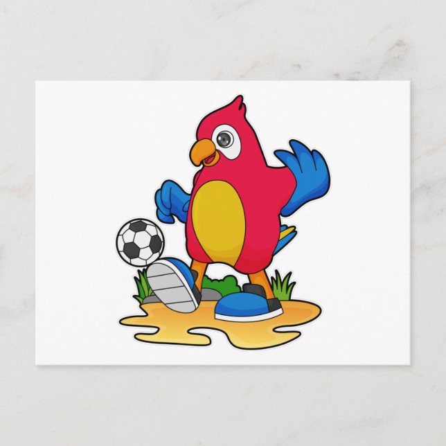 Carte Postale Perroquet comme joueur de football avec Soccer (Devant)