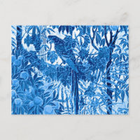 Perroquet dans un décor de jungle, bleu indigo et 
