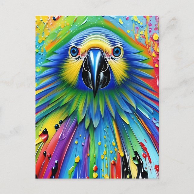 Carte Postale Perroquet de peinture colorée étonnante (Devant)