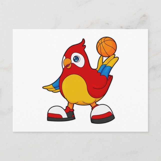 Carte Postale Perroquet en joueur de basket avec ballon de baske (Devant)