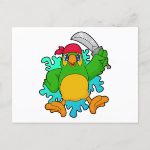 Carte Postale Perroquet en pirate avec épée