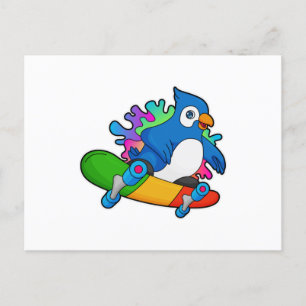 Carte Postale Perroquet en skater avec planche à roulettes
