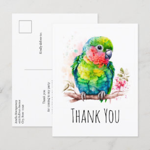 Carte Postale Perroquet vert - Merci d'oiseau bébé mignon
