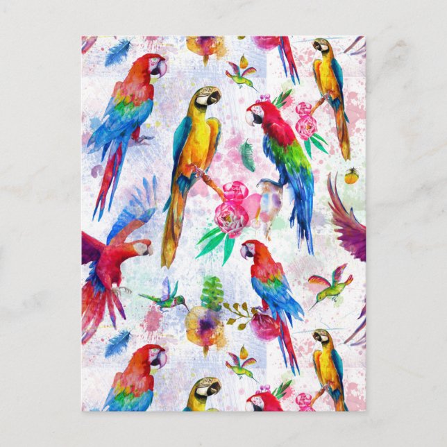Carte Postale Perroquets de style aquarelle 2 (Devant)