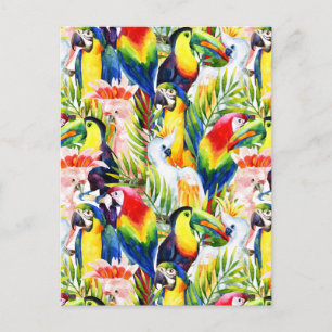 Carte Postale Perroquets Et Feuilles De Palmiers