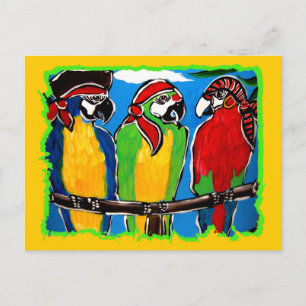 CARTE POSTALE PERROQUETS PIRATES