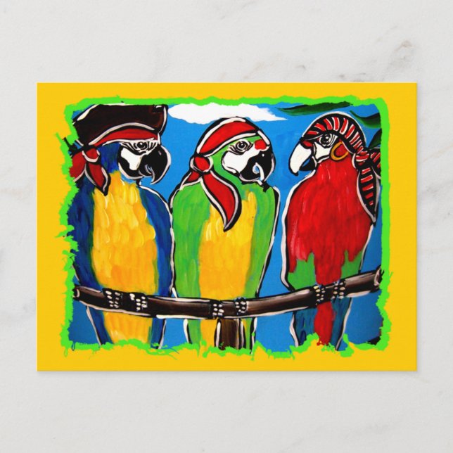 CARTE POSTALE PERROQUETS PIRATES (Devant)