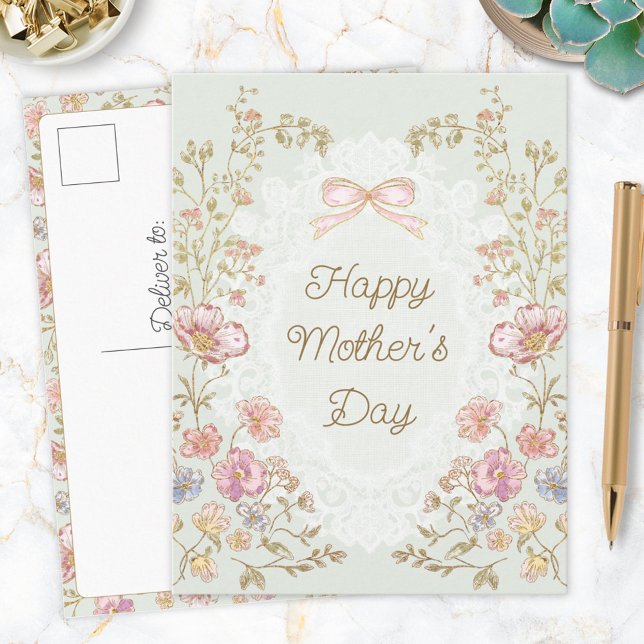 Carte Postale Personalized Elegant Floral Happy Mother’s Day (In situ)