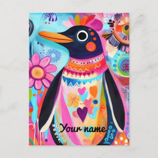 Carte Postale Personalized Penguin Card: Colorful Arctic