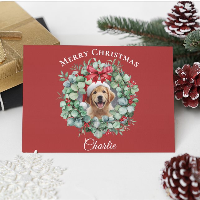 Carte Postale Personalized Pet Christmas with Wreath & Name (Créateur téléchargé)