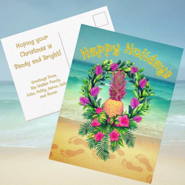 Carte Postale Personalized Tropical Christmas Holiday Pineapple (Thrifty holiday postcards can be personalized with your own message!)