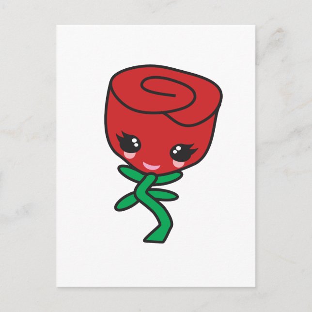 Carte Postale personnage de dessin animé kawaii single red rose (Devant)