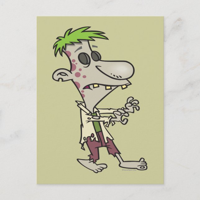 Carte Postale personnage de dessin humoristique zombie idiot (Devant)