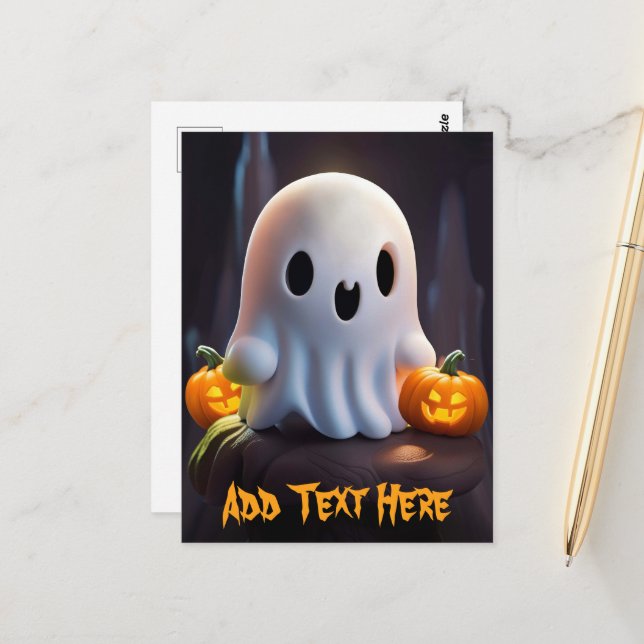 Carte Postale Personnage d'Halloween Bébé Fantôme Mignon Effraya (Devant/Arrière en situation)