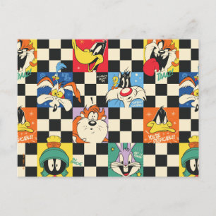 Carte Postale Personnages LOONEY TUNES™ sur damier noir et blanc