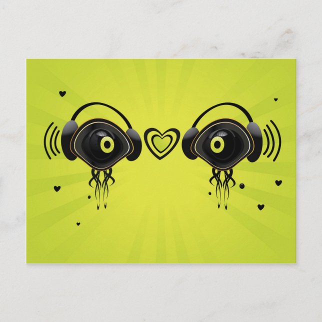 Carte Postale Personnages oculaires avec de petits coeurs (Devant)