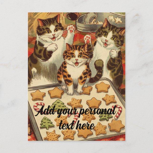 Carte Postale Personnalisable chats mignons cueillir Noël (Devant)