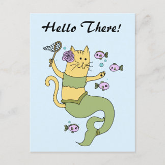 Carte postale personnalisable Mermaid Cat Cartoon