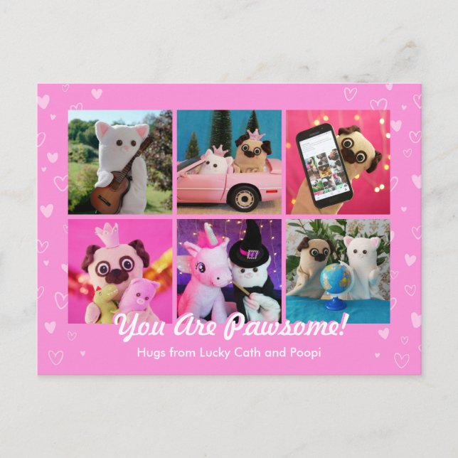 Carte Postale Personnalisé Cute Coeurs Rose Photo Plushiemail (Devant)