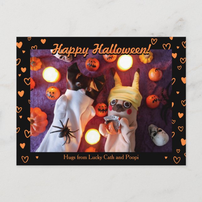 Carte Postale Personnalisé Cute Halloween Coeurs Orange Photo (Devant)