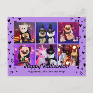 Carte Postale Personnalisé Cute Orange Hearts Halloween Photo