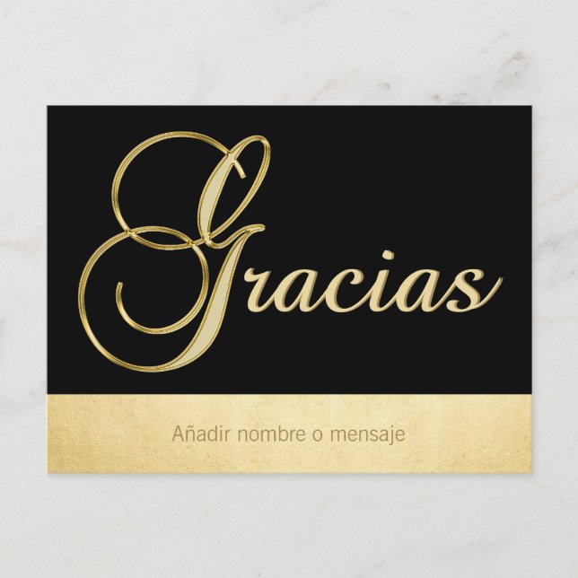 Carte Postale Personnalisé Elégant Or Noir Occasion Gracias (Devant)