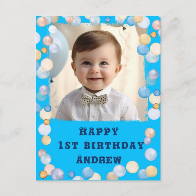 Carte Postale Personnalisé Joyeux 1er Anniversaire Avec Photo (Devant)