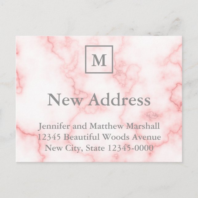 Carte Postale Personnalisé Monogramme Faux Marbre Rose Nouvelle  (Devant)