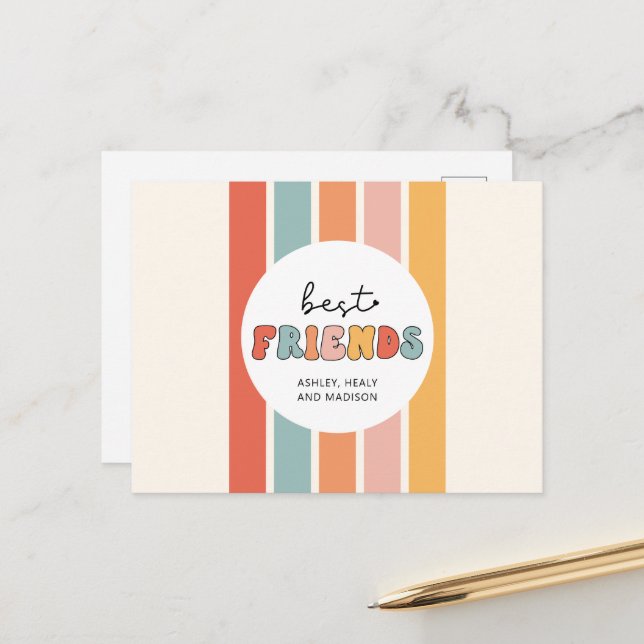 Carte Postale Personnalisé Retro Meilleurs Amis BFFs Mete Bestie (Devant/Arrière en situation)