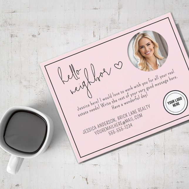 Carte Postale Personnalisé Rose Hello Voisin Immobilier (Créateur téléchargé)