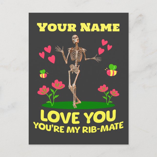 Carte Postale Personnalisé Votre Nom Vous Aimez Squelette Valent (Devant)