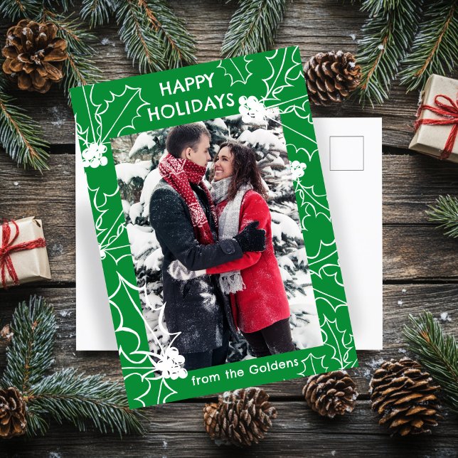 Carte postale personnalisée de Noël Holly Berries (Holly Berries Christmas CUSTOM PHOTO Postcard
)