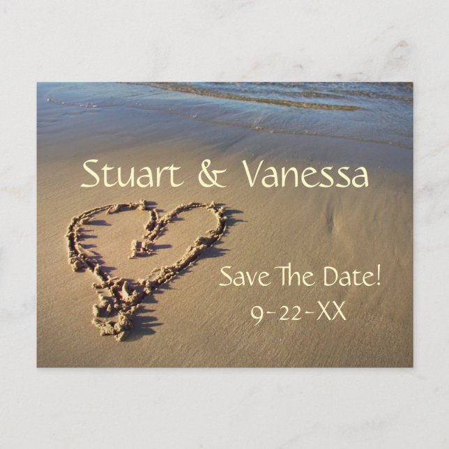 Carte postale personnalisée Heart Sand Beach Save  (Devant)