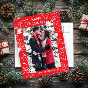 Carte postale personnalisée Holly Berries Red Chri